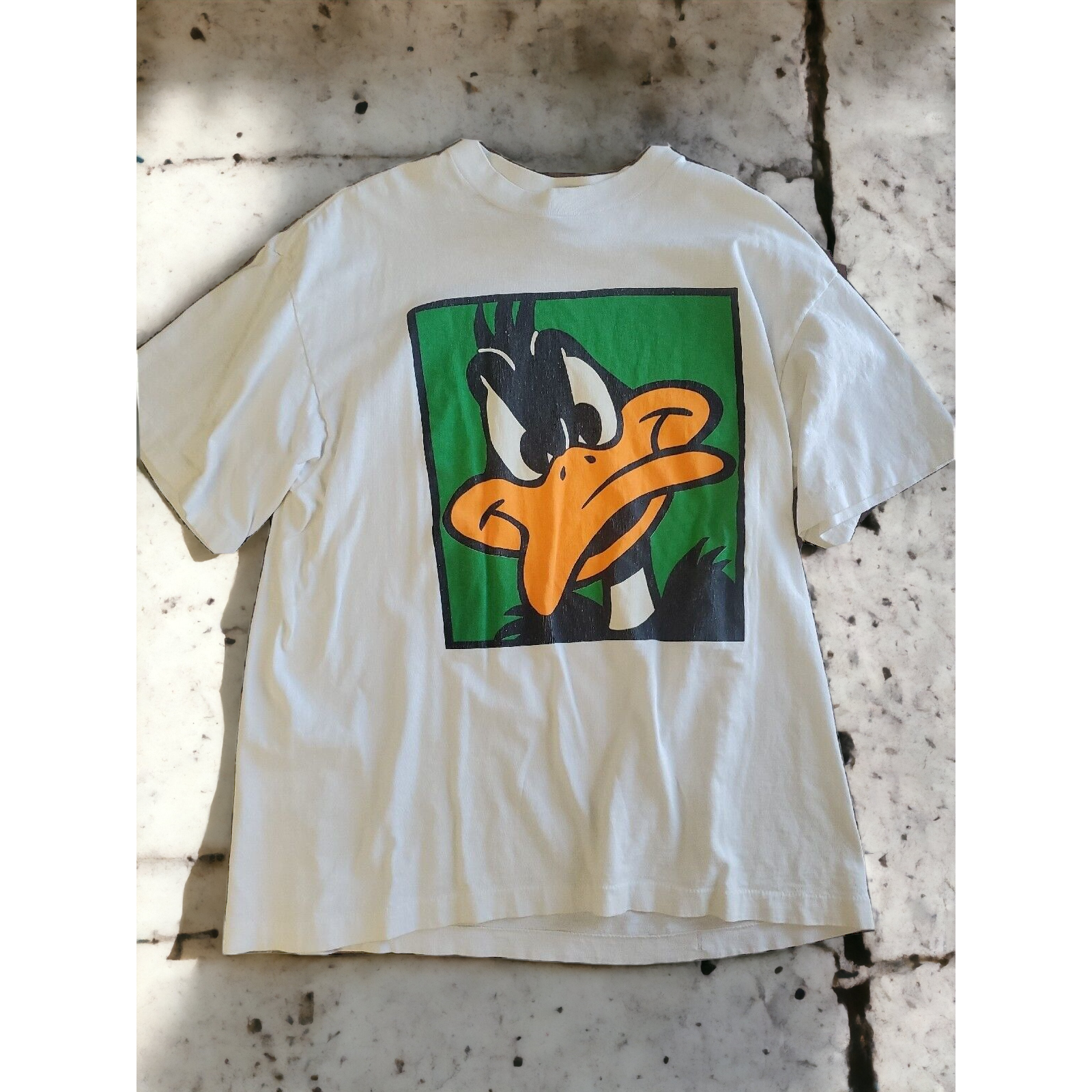 Vintage Looney Tunes Acme Clothing Daffy Duck Face Single Stitch Xl White